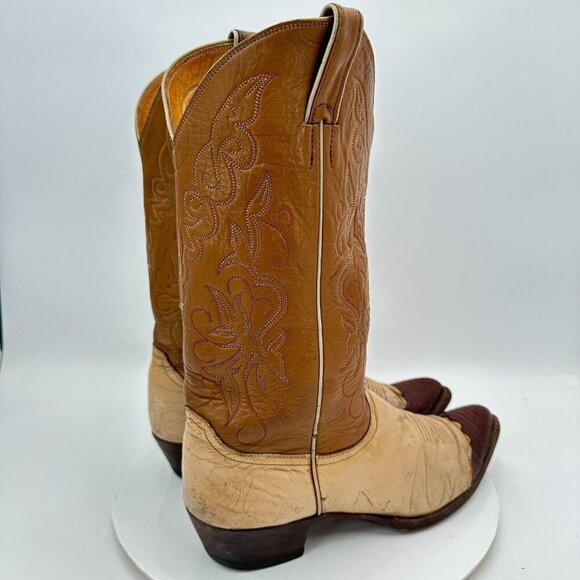 Justin 1660 Men Size 9.5D Cream Brown Two Tone Leather Pointed Toe Western Boot - Picture 5 of 14